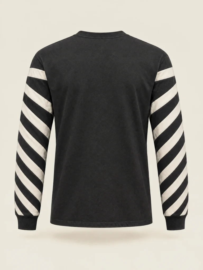 Back view of Crosswalk Stripe Top in Asphalt with plain body
