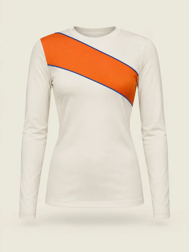 Front view of Diagonal Lap Long Sleeve showing Signal diagonal panel with Lane Blue piping