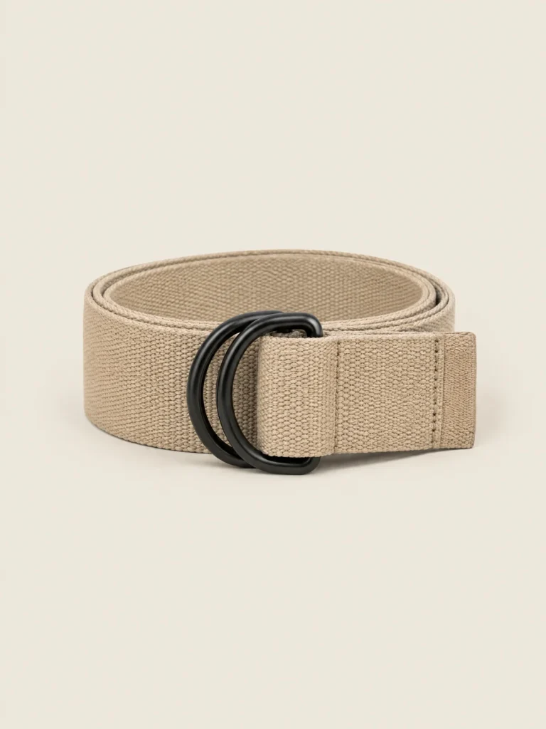 Dual Ring Belt in Sand webbing with matte black D-rings