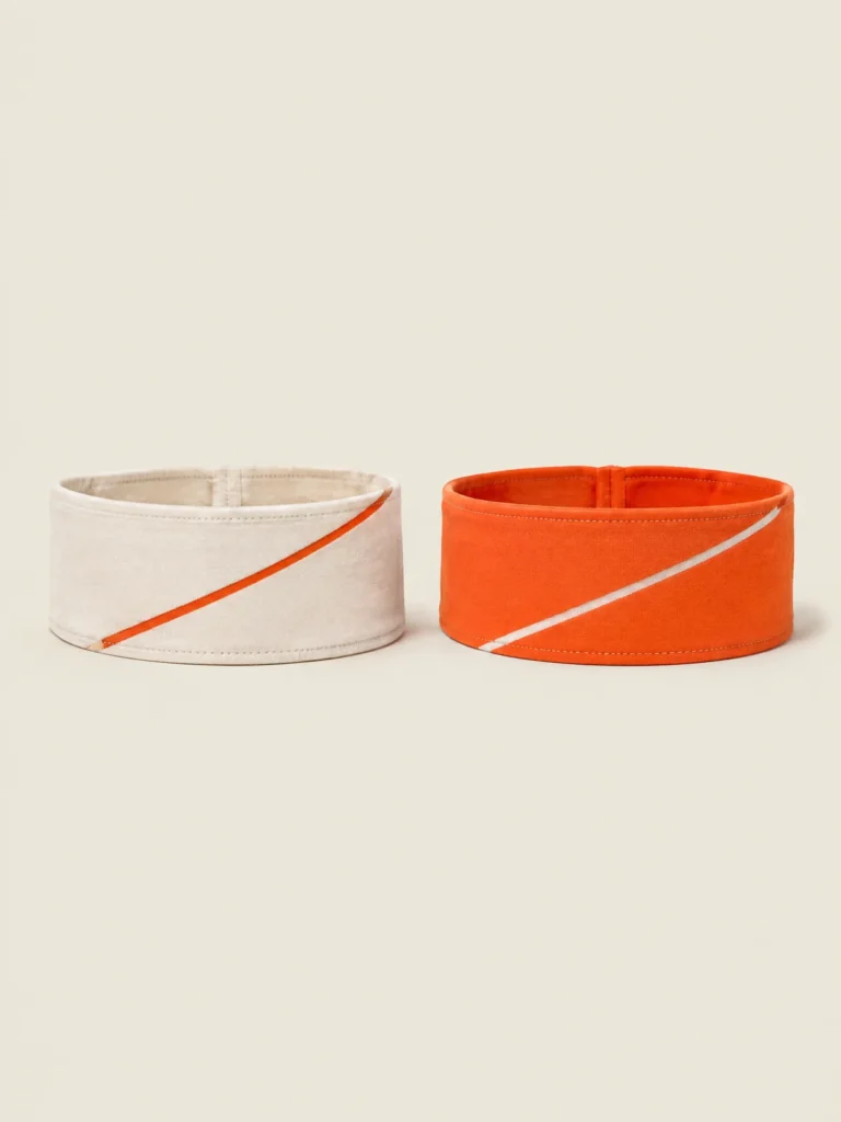 Front view of two wide headbands in Chalk and Signal colourways