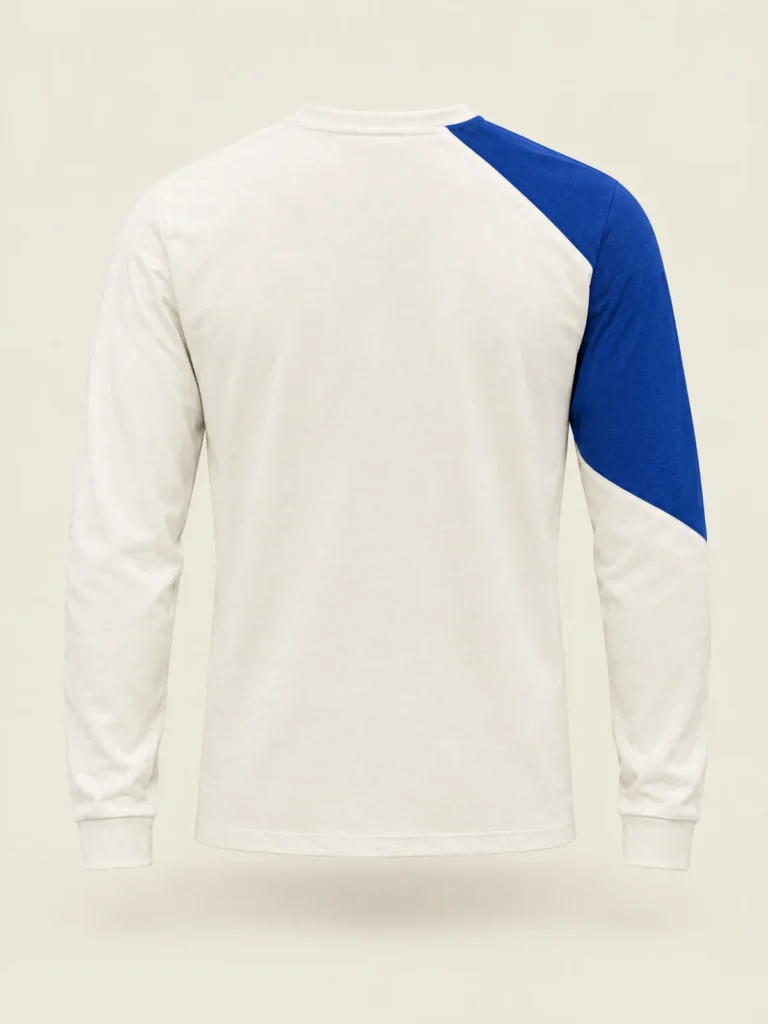 Back view showing angled Lane Blue panel across left shoulder