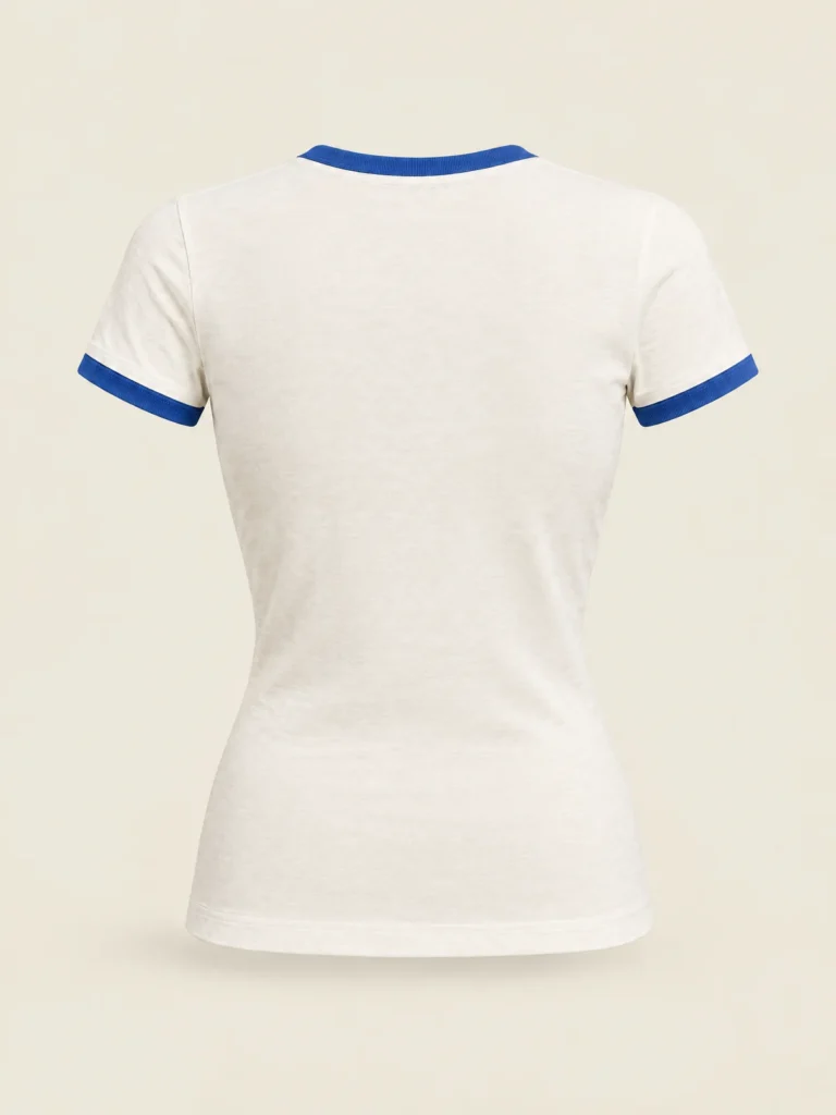 Lane Line Baby Tee back view in Chalk jersey