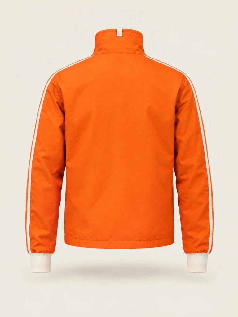 Back view showing Chalk loop tab at neck of Loop Funnel Jacket