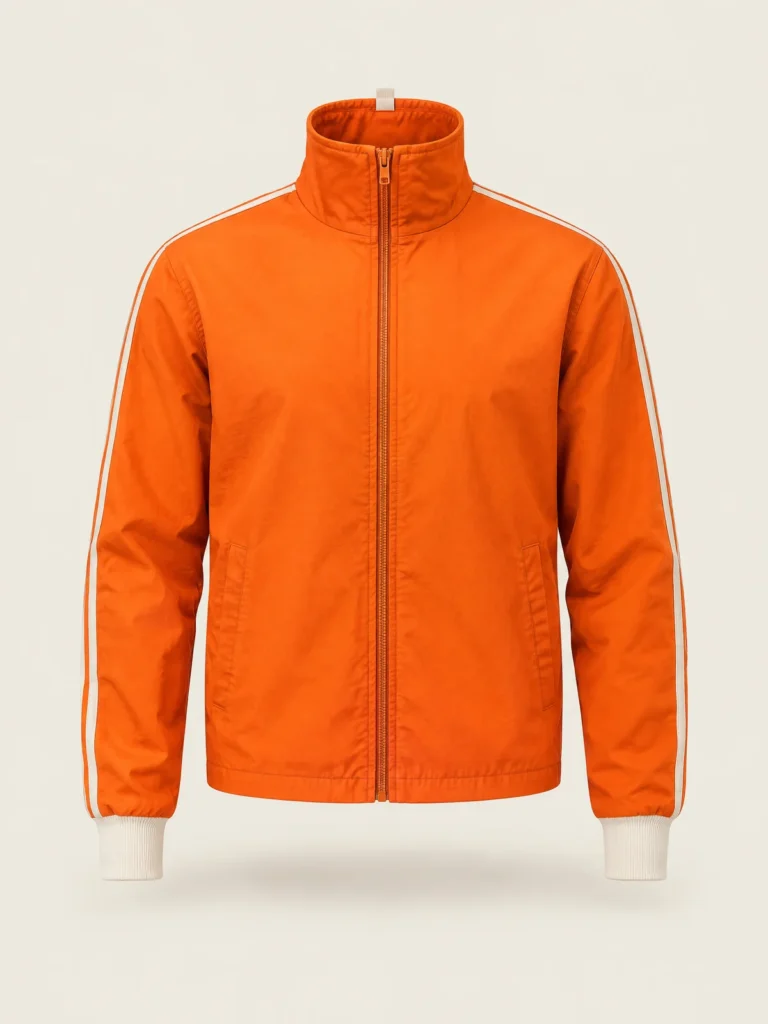 Front view of Signal orange Loop Funnel Jacket with high funnel collar