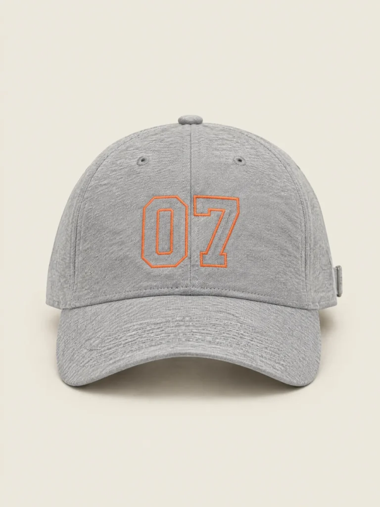 Number Outline Cap front view, Marl grey with Signal outline 07 embroidery