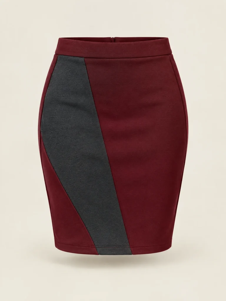 Front view of Offset Panel Pencil Mini showing asymmetric Asphalt panel on Oxblood