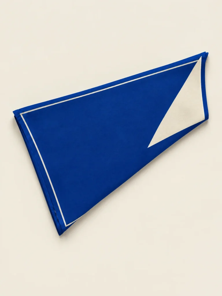 Panel Bandana in Lane Blue showing rolled edges and chalk border line