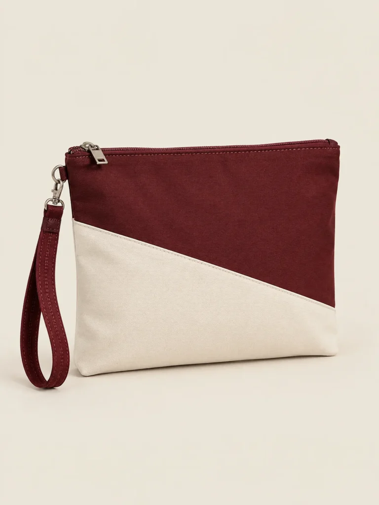 Front view of Panel Pouch zip mini bag in Oxblood and Chalk