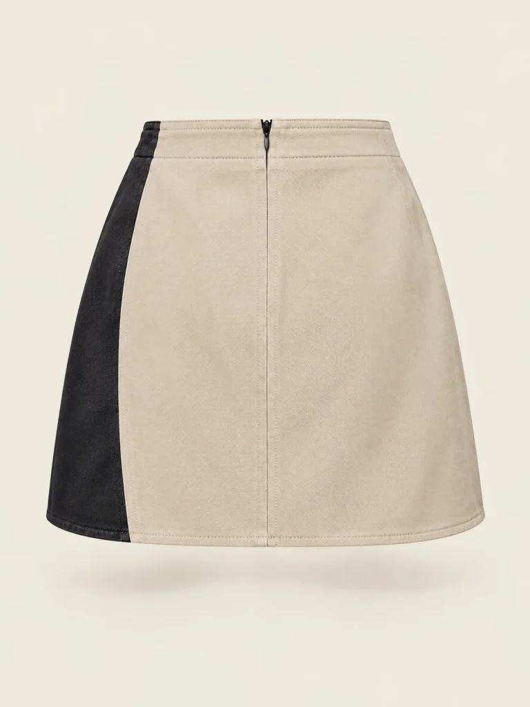 Back view of Panelled Tulip Mini skirt showing zip closure