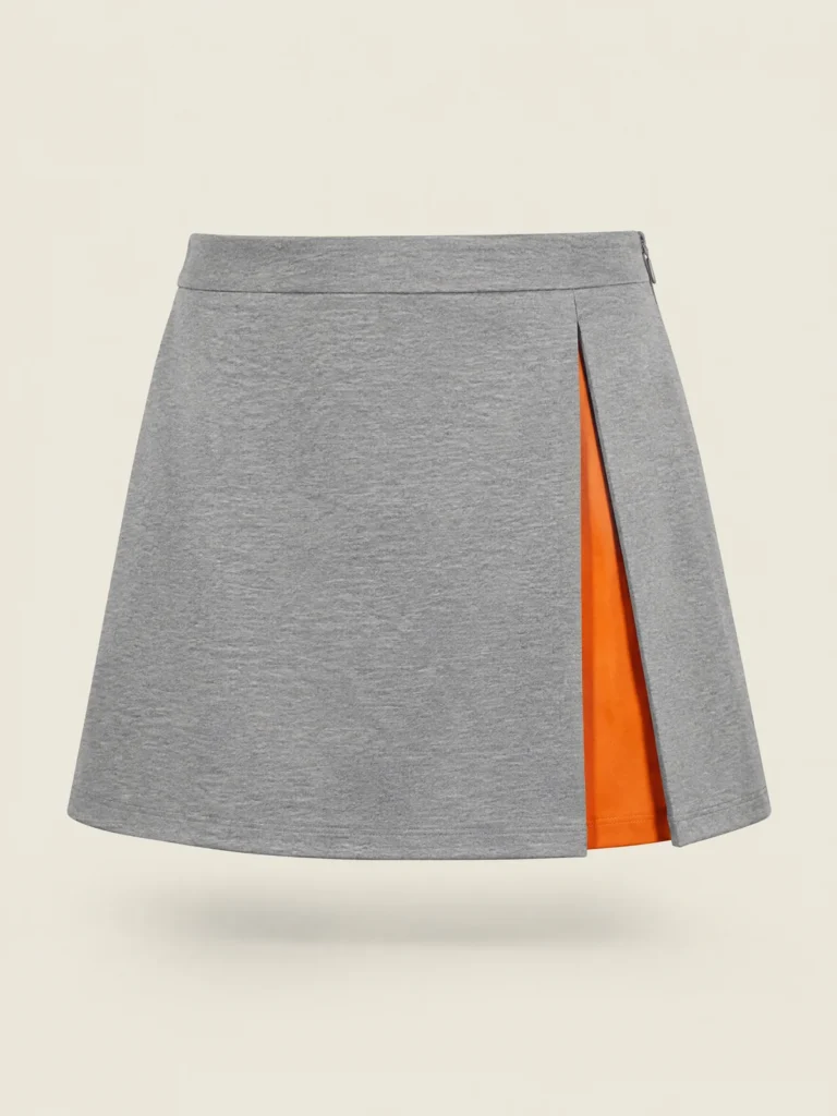 Front view of Pleat Break Mini skirt in Marl with Signal pleat