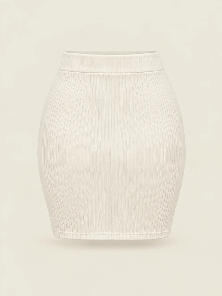Runner Rib Mini skirt in Chalk, back view showing fitted rib silhouette
