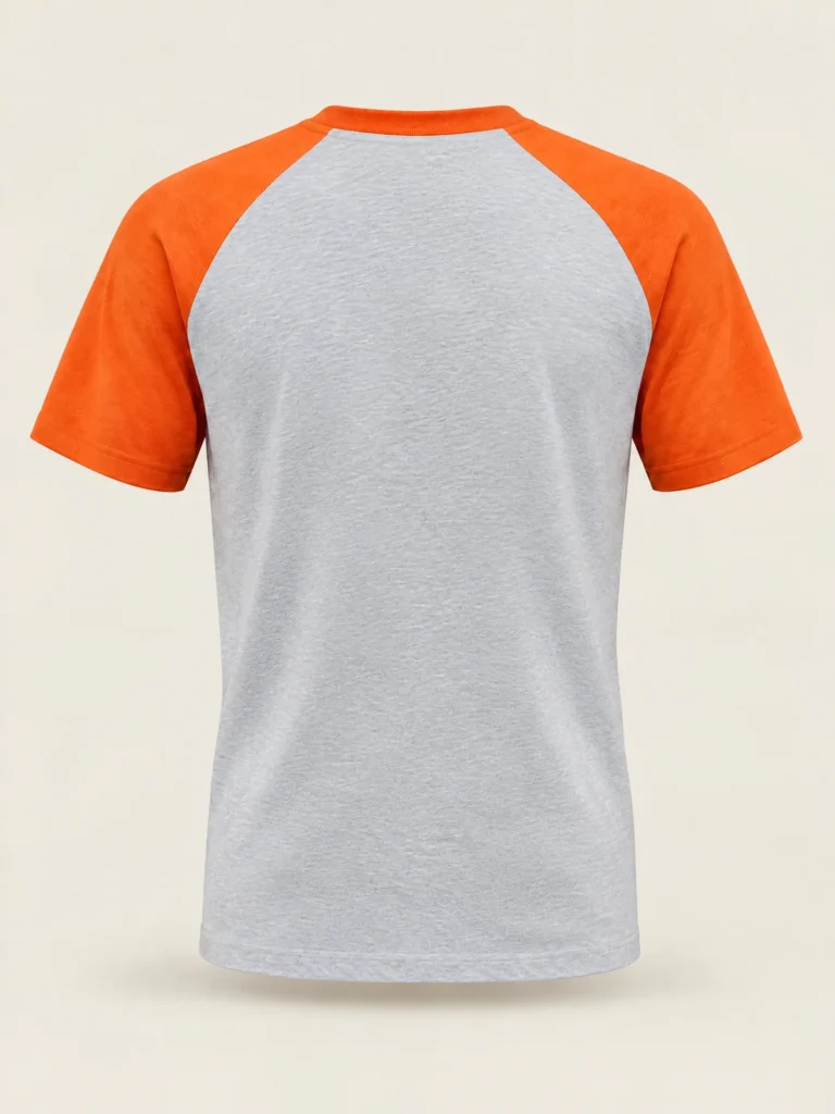 Back view of Split 07 Raglan Tee in Marl with signal sleeves