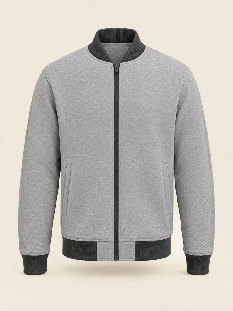 Front view of Split 41 Jacket in grey Marl with charcoal zip
