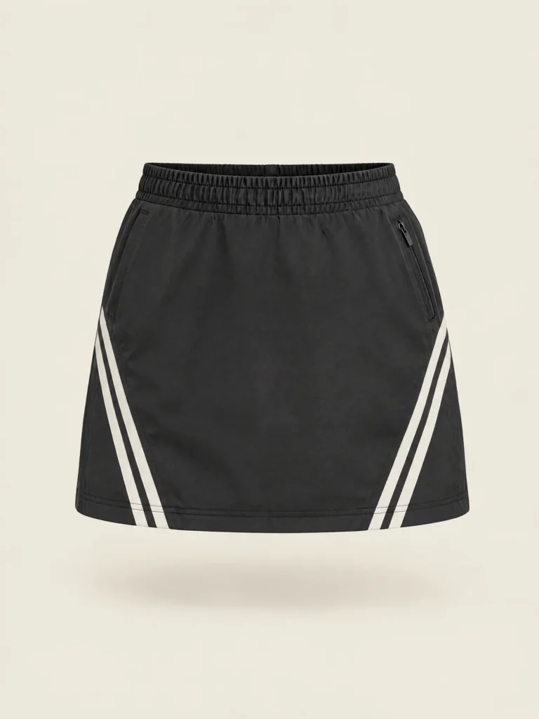 Track Stripe Mini skirt front view in Asphalt with diagonal Chalk stripes