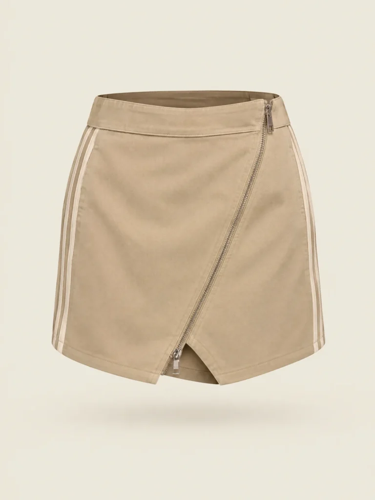 Front view of the Two-Way Zip Wrap Mini in Sand showing diagonal zip